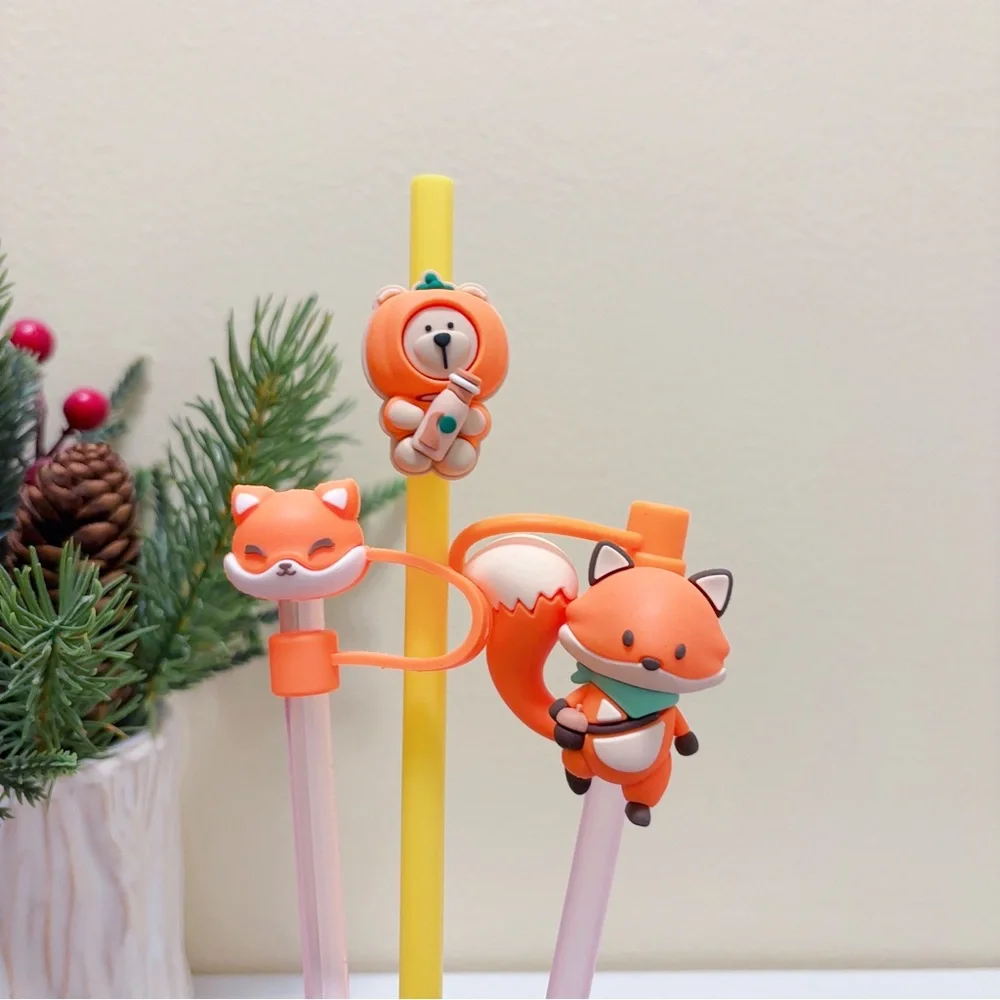 3x Cutie Fox Straw Topper fit perfect for your Starbucks cup